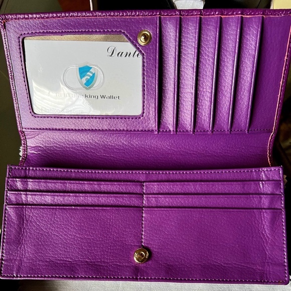 Dante RFID Ladies Pebbled Leather Wallet/Clutch - Purple - 7.5"W x 3.5"H x 1"D - Picture 2 of 5